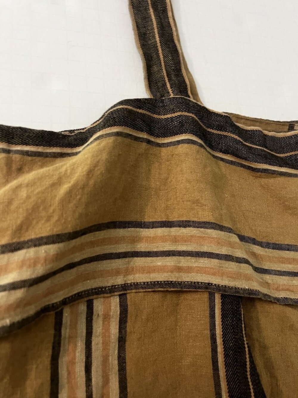 Banana Republic Mia Linen Tank Top L  Brown Striped Square Neck Boxy Coastal.  W - Picture 3 of 5